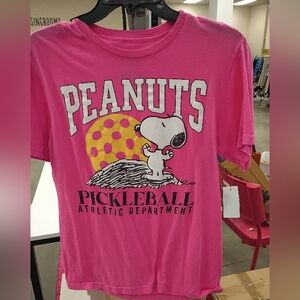 Peanuts Female Pink Snoopy Pickleball Graphic Tee Size Small